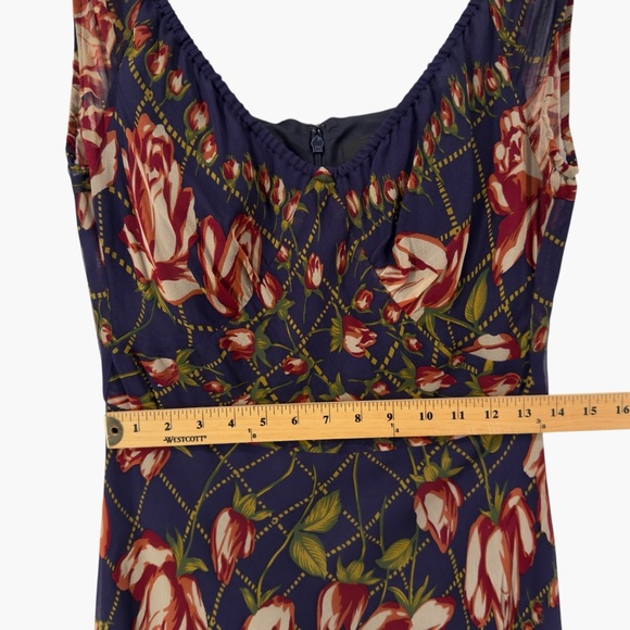 Anna Sui for Anthropologie Blue Floral Asymmetric Hem Silk Dress Size 8 - Picture 5 of 7